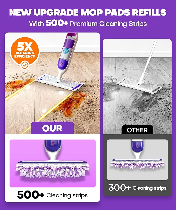 5X Cleaning Power Mop Refills for Swiffer Power Mop, 500+ Strips Multi-Surface PowerMop Refill Pads, 24 Count Disposable Powermop Wood Mops, Replacement Mopping Pad for Floor Cleaning