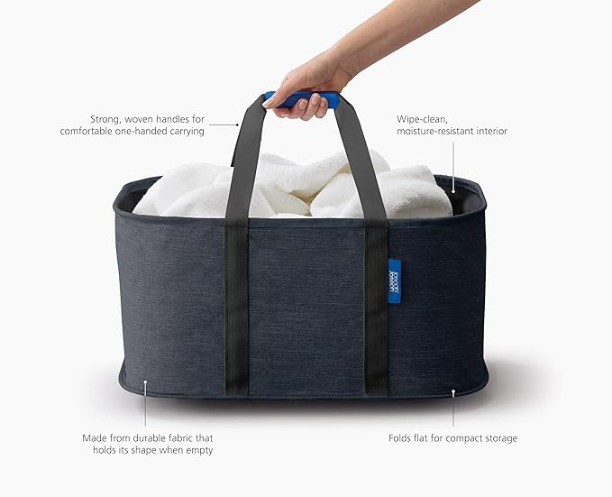 Joseph Joseph Hold-All, Collapsible 35L/9.25 Gallon Washing Laundry Basket Bag, Durable Fabric, Moisture Resistant - Carbon Black