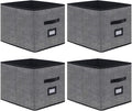 Onlyeasy Extra Large Foldable Cloth Storage Cubes 4 Pack with Label Holders - Fabric Storage Bins Baskets Organizers for Home Office Nursery with Handles, 13 L x 15 W x 13 H Inch, Black, MXABXL04PLP