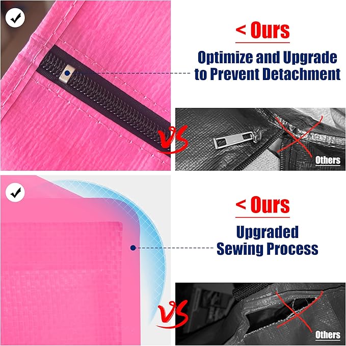 Cosy Family 4 Pack Heavy Duty Extra Large Moving Bags with Backpack Straps - Strong Handles & Zippers, Storage Totes For Space Saving, Fold Flat, Alternative to Moving Box, Pink