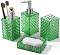 Green Bathroom Accessories Set, 4 Pack Green Bath Accessory Sets Complete, Acrylic Soap Dispenser and Toothbrush Holder Set for Bathroom Counter Sink, Modern Bathroom Decor