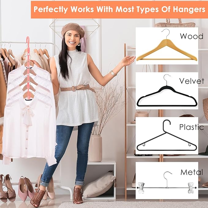 College Dorm Room Essentials, Closet Organizers and Storage, Magic Hangers Space Saving with 360° Swivl Hooks for 120 Clothes, Plastic Clothes Hanger, Organization Home Apartment Essentials, 24 Pack