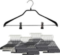 Mawa by Reston Lloyd BodyForm Series Non-Slip Steel Clothes Hanger with Shoulder Support & 2 Strong Clips for Pants or Skirts, Style 42/LK, Black, Set of 50