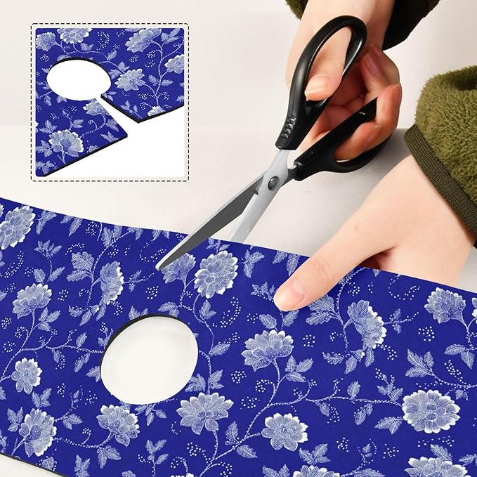 Blue and White Leaf Flower with Borders Kitchen Sink Splash Guard Sink Faucet Mat Faucet Handle Drip Catcher Drain Mats for Kitchen Bathroom Countertop Absorbent