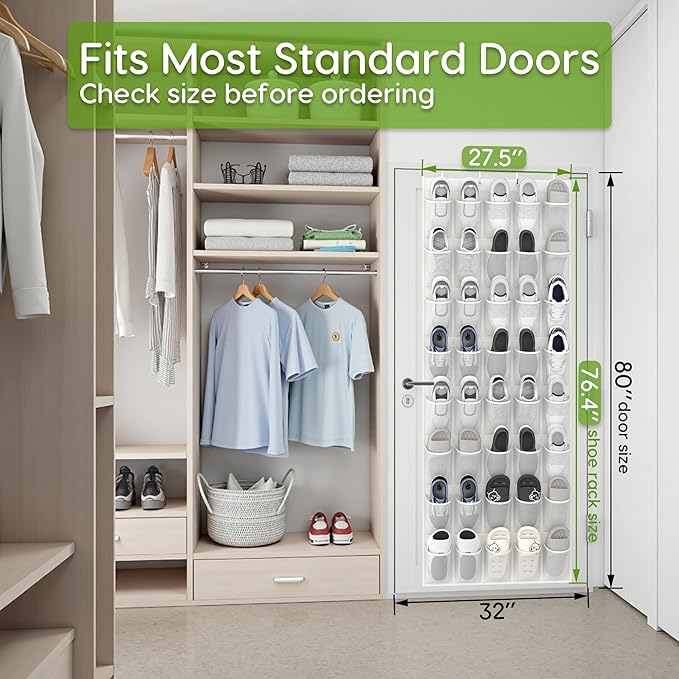 Unjumbly Over the Door Shoe Organizer with 40 Large Breathable Mesh Pockets, Space Saving Shoe Holder, Hanging Shoe Rack for Entryway Bedroom Closet Storage (White, 80 Pockets)
