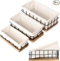 Set of 3 Decorative Basket Organizers, Sturdy Rustic & Farmhouse Decor Metal Wooden Baskets for Organizing, Wire with Liner, Perfect as Home, Kitchen or Bathroom Organizer