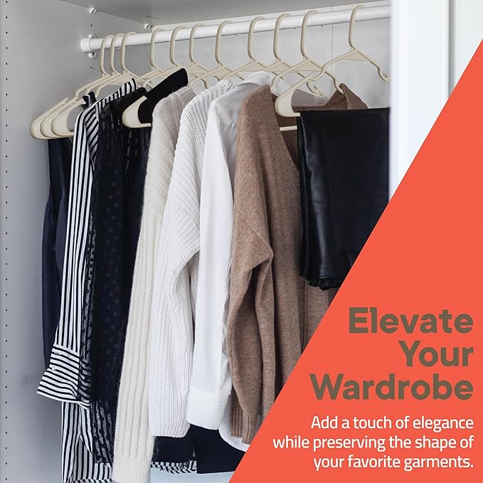 Plastic Clothes Hangers – Heavy Duty Hanger Set, for Organizing Clothes, Dresses, and Coat, Holds Up to 5 lbs, Space-Saving Hangers with Non-Slip Shoulder Grooves, Pack of 5, Ivory