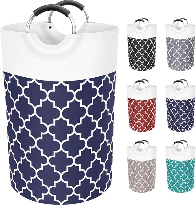 Large Laundry Basket Laundry Hamper Bag Washing Bin Clothes Bag Collapsible Tall With Handles Waterproof Travel Bathroom College Essentials Storage For College Dorm, Family (Blue)75L