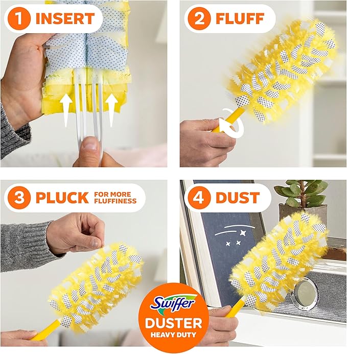 Swiffer Dusters Refill for Cleaning, Feather & Microfiber Duster Disposable Alternative, for Dusting Furniture, Blinds, Ceiling Fans, Walls, Helps Remove Allergens, Heavy Duty, Lavender, 11ct
