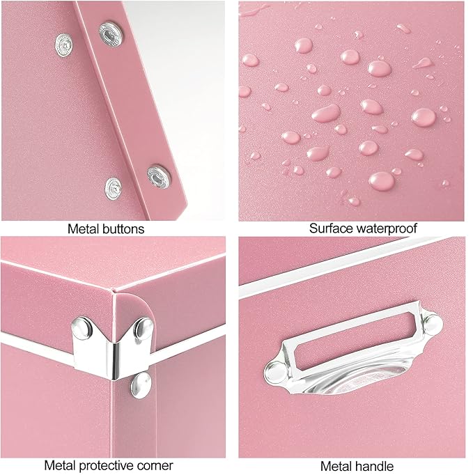 SEEKIND Storage Box, Decorative Storage Bins with Lid,3 in 1 Set,Plastic,with Handles,Press-Stud Fastening,Moisture-proof,Foldable for Space Saving Storage,for Clothes,Cosmetic,Blankets (Pink) … …