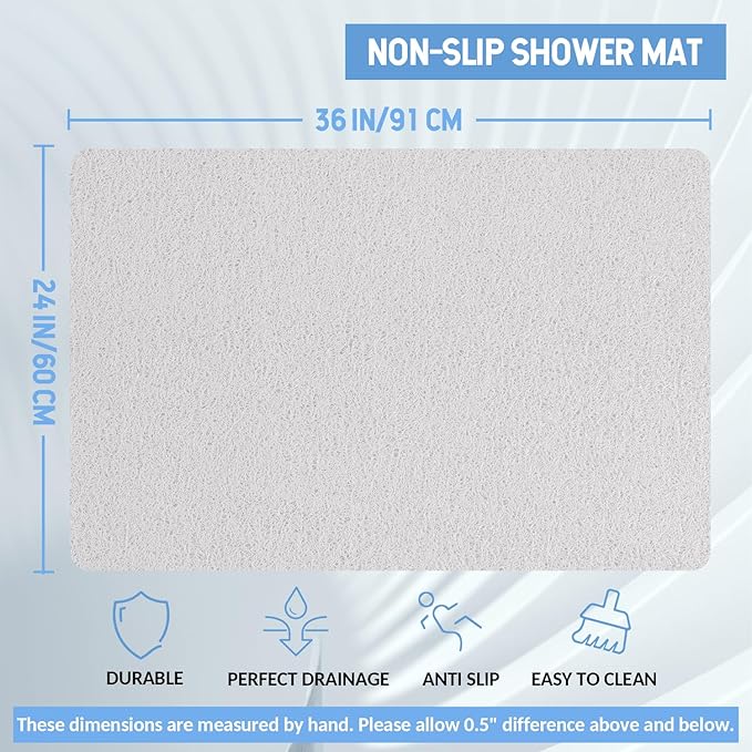 Hargiis Non-Slip Bathtub Mat, Anti Slip Shower Mat, Fast Drying Bathtub Mats, Foot Scrubber Mat, Anti Slip Mat for Tub, Floor, Bathroom, Kitchen, Home, Hotel (White 36"×24")