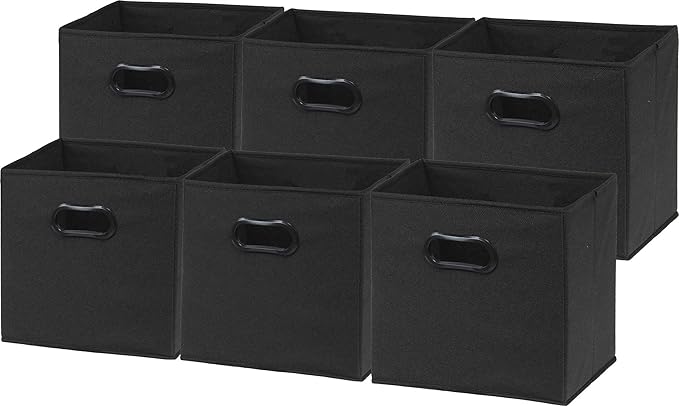 Simple Houseware Foldable Cube Storage Bins with Handles, 11-Inch, Black, 6-Pack, Fabric Cubes Organizer for Closet or Shelves