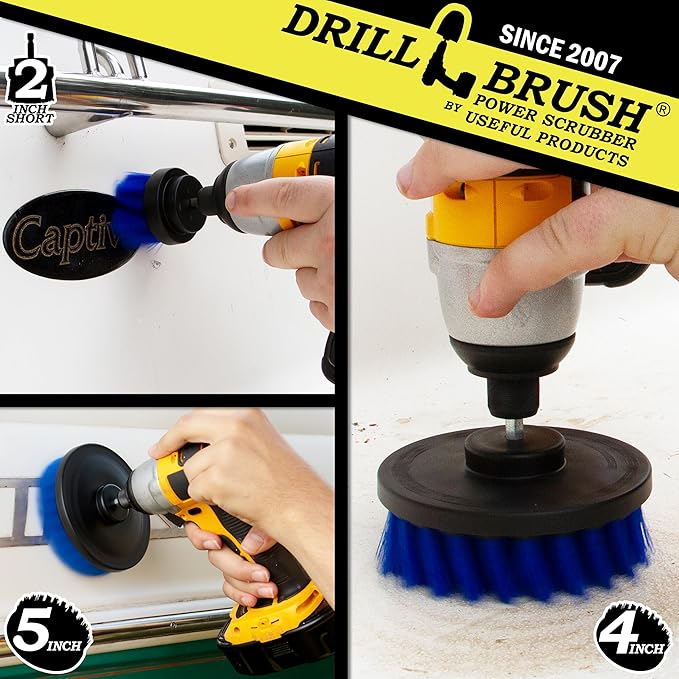 Kayak - Canoe - Yacht - Raft - Drill Brush - Boat Accessories - Fiberglass - Hull Cleaner - Cleaning Supplies - Pond Scum, Oil Residue, Weeds, Barnacles, Oxidation - Spin Brush Kit