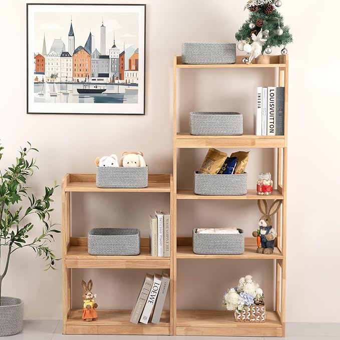 6 Pack Storage Baskets for Shelves, Small Baskets for Shelves, Cute Decorative Storage Bins, Organizer Basket for Gifts Empty, 11.8''Lx7.8''Wx4.7''H-Grey