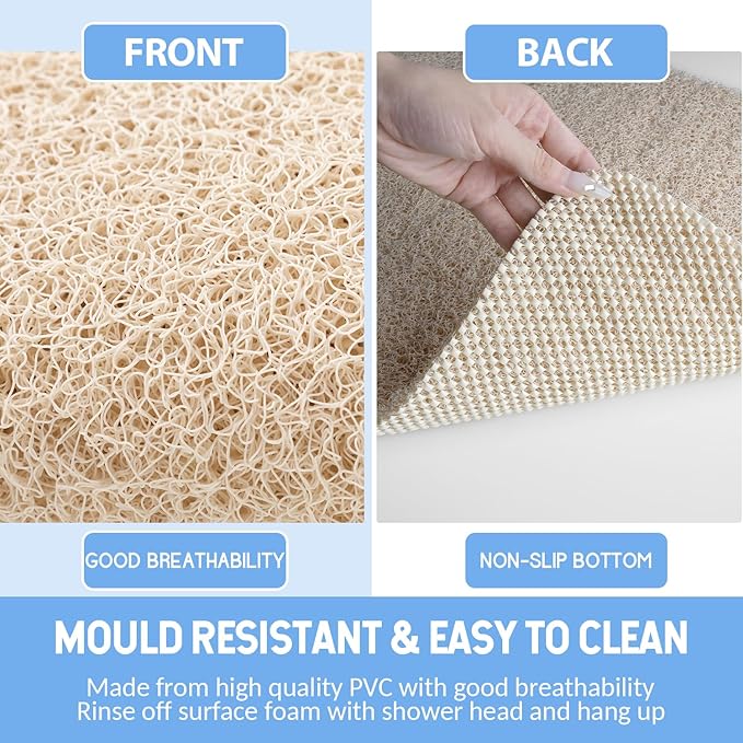 Hargiis Non-Slip Bathtub Mat, Anti Slip Shower Mat, Fast Drying Bathtub Mats, Foot Scrubber Mat, Anti Slip Mat for Tub, Floor, Bathroom, Kitchen, Home, Hotel (Beige 59"×17.3")
