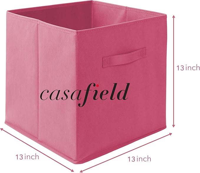 Casafield Set of 6 Collapsible Fabric Cube Storage Bins, Hot Pink - 13" Foldable Cloth Baskets for Shelves, Cubby Organizers & More