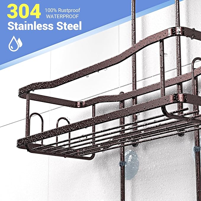 Hanging Shower Caddy Bathroom Organizer: Rustproof Shower Shelf Racks Over Shower Head - No Drilling Inside Bath Shower Rack Shelves Over Showerhead for Shampoo with Soap Holder Bronze