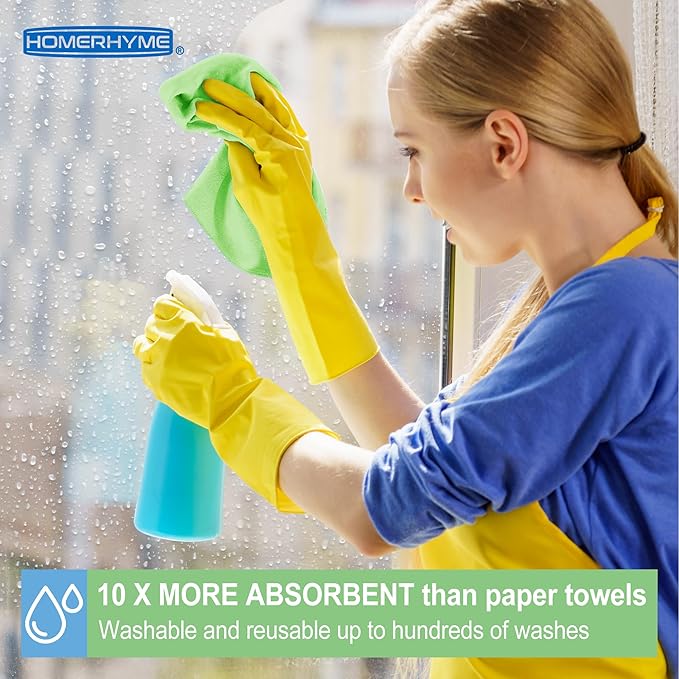 HOMERHYME Microfiber Cleaning Cloth, 12 Pack Cleaning Rags,12" X 11" Lint Free Dish Towels Wash Cloths, Reusable Microfiber Towels for Home and Kitchen Bathroom Apartment Cleaning Supplies, Assorted