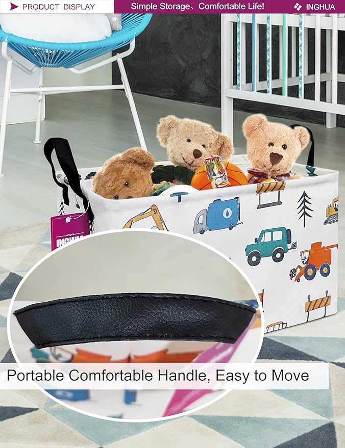 Rectangular Storage Basket Fabric Organizer Bin for Toys,Books,Clothes,Gifts,Pets-Perfect for Home,Office,Nursery,Dorm,Shelf(Rec-Vehicles )