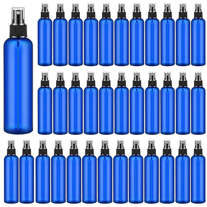 Eccliy 32 Pcs 8 oz Spray Bottles Fine Mist Plastic Spray Bottles Clear Empty Sprayer Hairs Refillable Travel Sprayer with Pump Cap for Cleaning Oils Travel Perfumes(Blue,Clear)