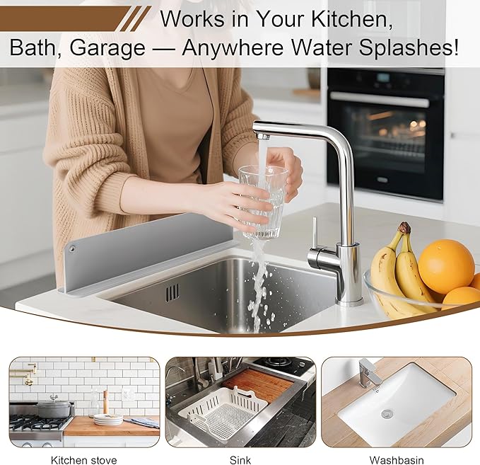 Silicone Sink Splash Guard, Sink Splash Guard with Suction Cup, Kitchen Sink Splash Guard That Can Be Placed Behind The Sink, Sink Splash Guard(17.3 x 4.1 Inch Grey)