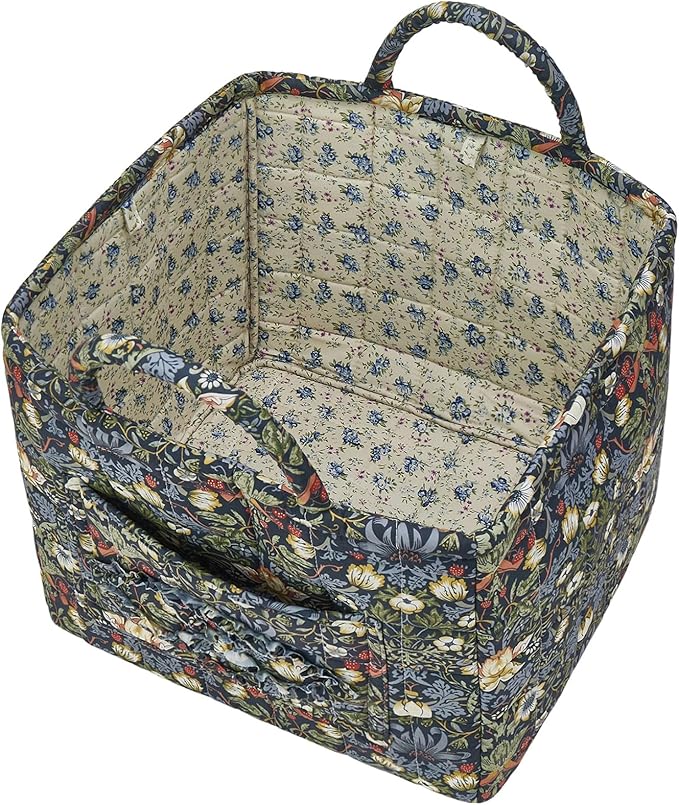 Boho Fabric Storage Basket, Large Capacity Laundry Basket, 12.2'' x 10.23'' x 10.23'' Collapsible Laundry Hamper with Easy Carry Handles (Blue, L)