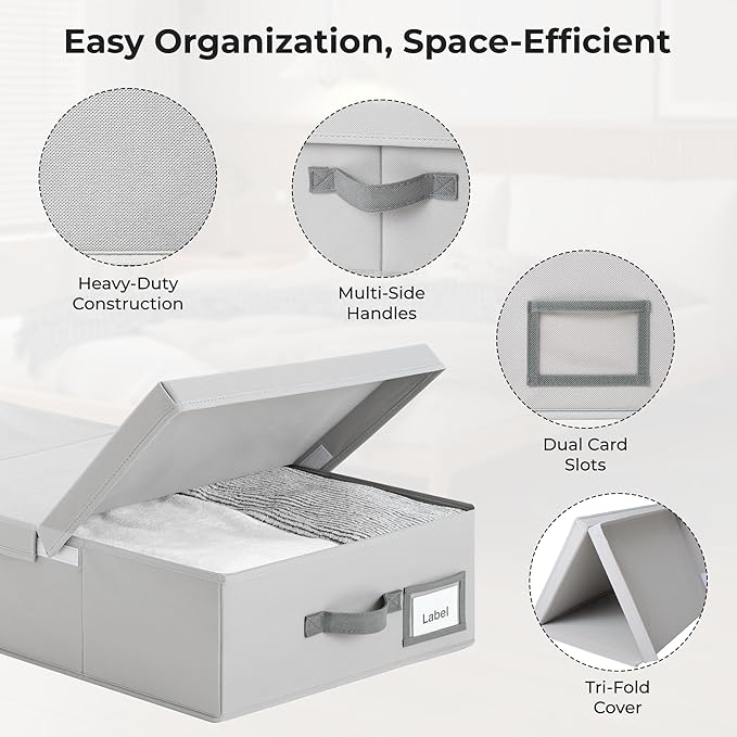 GRANNY SAYS 2 Pack Under Bed Storage, Underbed Organizer with Flid-Top Lid for Bedroom, Grey Clothing Storage Bins for Blankets, Clothes, Shoes