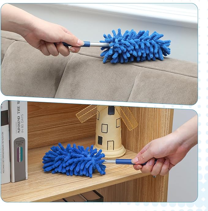 12 Pack Microfiber Dusters for Cleaning, High Duster with Extension Pole, Long Handled Feather Dusters, Household Cleaning Supplies for Ceiling, Car, Furniture, Fan, Sofas(Blue)