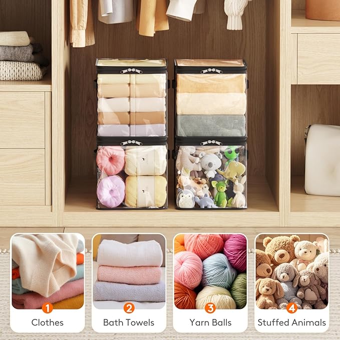 Lifewit 6 Pack Clear Clothes Storage Bags, 11 Inch Clear Cube Storage Bins, 18L Vinyl Foldable Moving Bags with Zipper, Storage Container for Sweater Sheets Yarns