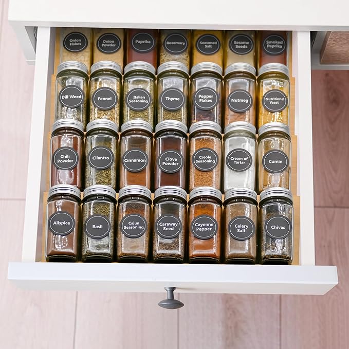 4 tier spice rack drawer organizer for Kitchen Cabinets | Wooden spice drawer organizer, Space-Saving kitchen drawer organizer for Neat In-Drawer Spice Storage