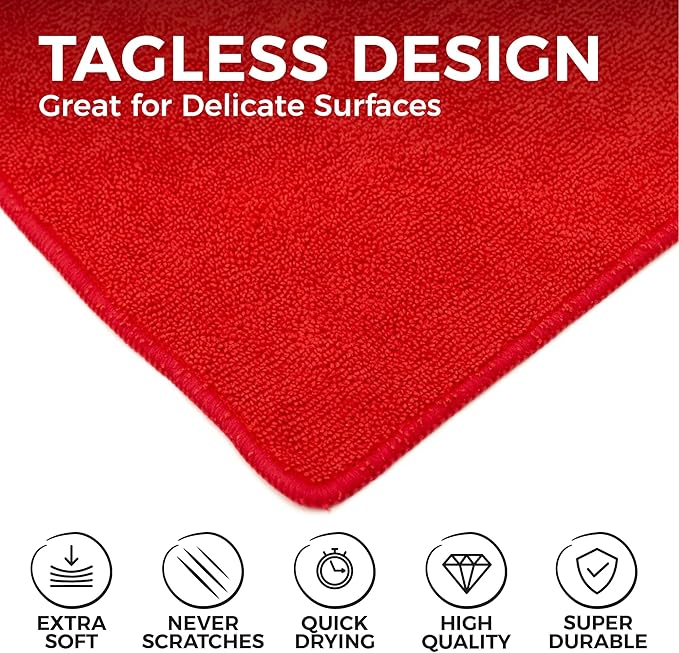 The Rag Company - All-Purpose Microfiber Terry Cleaning Towels - Commercial Grade, Highly Absorbent, Lint-Free, Streak-Free, Kitchens, Bathrooms, Offices, 300gsm, 14in x 14in, Red (12-Pack)