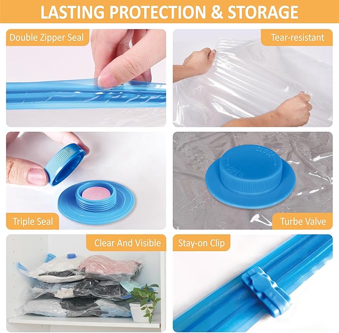 Cozy Essential 22 Pack Vacuum Storage Bags with Portable Rechargeable Wireless Electric Pump, Vacuum Seal Space Saver Bags for Clothing, Pillows, Blanket, Bedding, Comforter