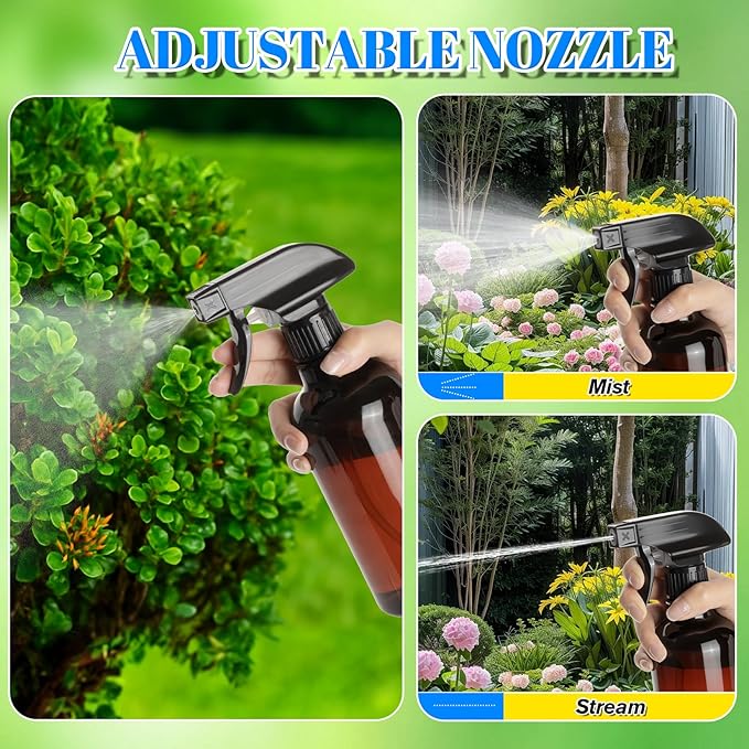 DIYSELF Spray Bottle for Cleaning Plastic Spray Bottles 16 oz 500ml Squirt Bottles for Liquids Amber Spray Bottles for Cleaning Empty Plastic Spray Lab Weighing Bottles for Home Garden