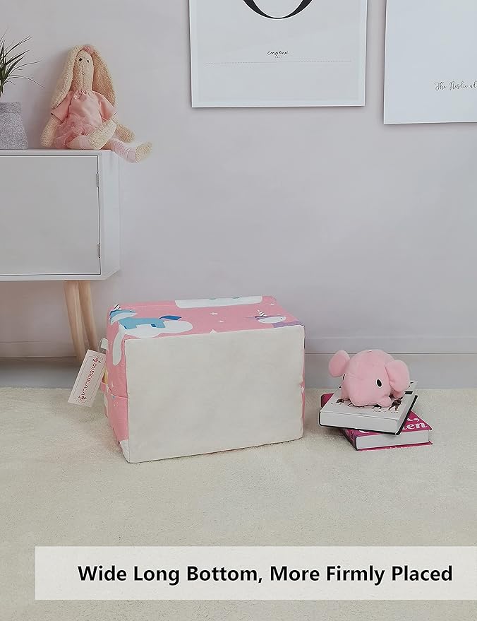 QUEENLALA Rectangular Laundry Hamper/Foldable Nursery Laundry Basket for Organizing/Storage Bin Baskets/Children Toy Office Bedroom/Toy Bin Closet Shelf Baskets（Rec-Unicorn）