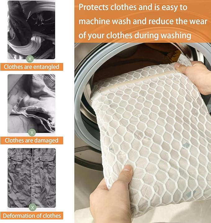 6 Pack Laundry Bag, Durable Big Honeycomb Mesh Laundry Bags Suitable for Delicate Clothes Washing (3 Large, 3 Medium) White