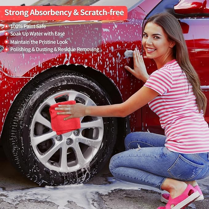 HOMERHYME Microfiber Cleaning Cloth, 150 Pack Cleaning Rags Microfiber Towel Bulk Absorbent Lint-Free WashCloths, All-Purpose Towels for Cars, Shop, Automotive, Garage, Home Kitchen 11.5"*11.5", Red