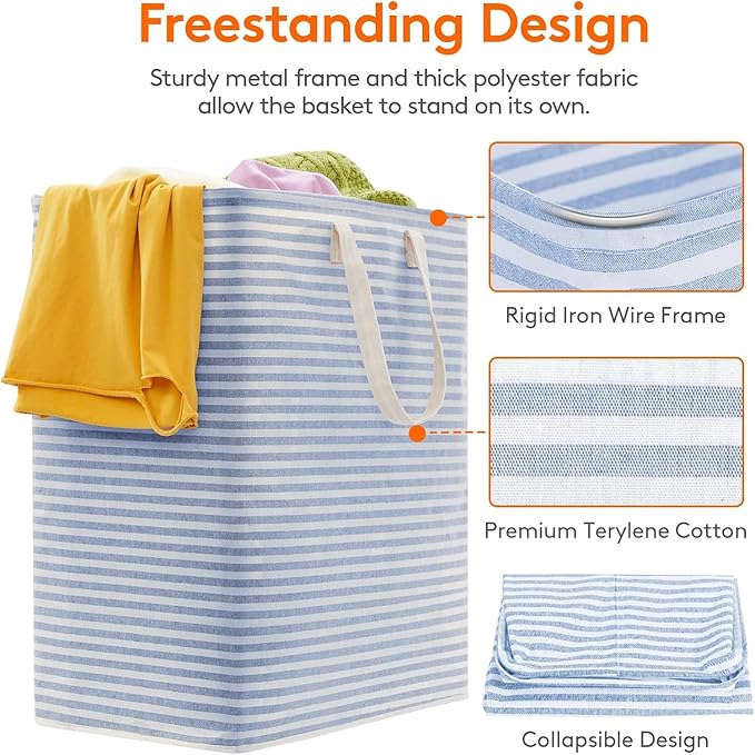 Lifewit 1 Pack Laundry Hamper Large Collapsible Laundry Baskets, Freestanding Waterproof Clothes Hamper with Easy Carry Handles in Laundry Room Bedroom Bathroom College Dorm, Blue, 100L