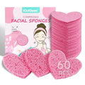 60-Count Kickleen Compressed Cellulose Heart Shape Facial Sponges | 100% Natural Cosmetic Spa Sponges for Facial Cleansing | Exfoliating | Makeup and Mask Removal | Reusable |Skin Massage (Pink)