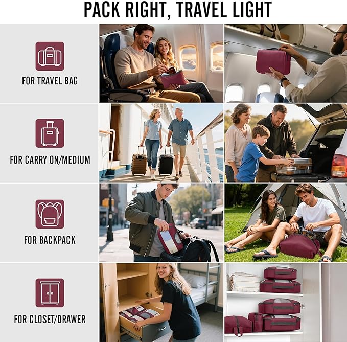 Veken 8 Set Packing Cubes for Travel Essentials, Christmas Gifts, Suitcase Organizer Bags in 4 Sizes, Carry-On Luggage Accessories with Large Laundry & Hanging Toiletry Bag, Must-Have for Airplane
