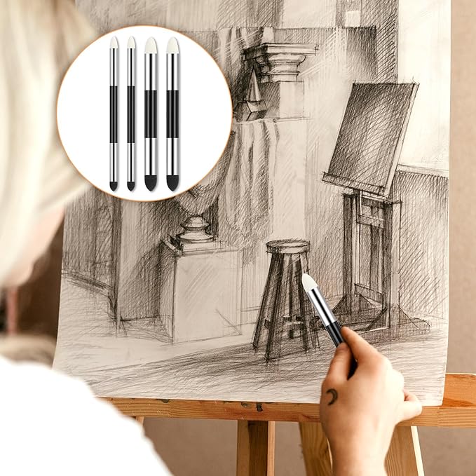 4pcs Blending Sponge Pen Double Headed Washable Rubbing Sponge Brush Reusable Sketch Wipe Drawing Art Blending Tools for Artist Highlight Shadow Detail Correcting