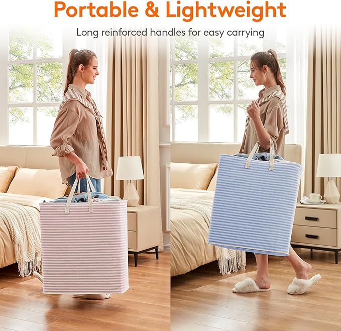 Lifewit 2 Pack Laundry Hamper Large Collapsible Laundry Baskets, Freestanding Waterproof Clothes Hamper with Easy Carry Handles in Laundry Room Bedroom Bathroom College Dorm, Pink&Blue, 2 x 100L