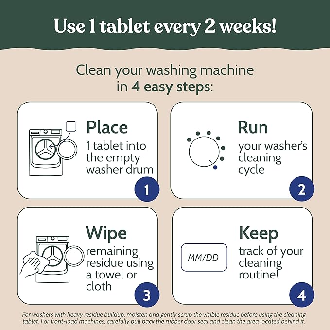Roobi Washing Machine Cleaner Tablets. Compatible with Maytag and All Washing Machine Brands and Models. Septic Safe Deep Clean Formula. Carbon-Neutral 24-Pack Cleaning Tablets.
