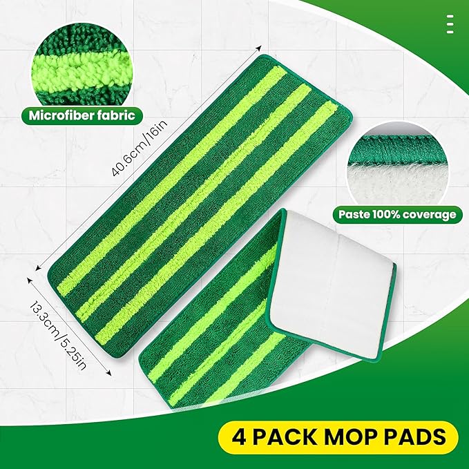 4 Pack Spray Mop Pads Refills Compatible with Libman Freedom Spray Mop, Reusable Microfiber Spray Mop Head Replacement, 16 in Spray Mops for Floor Cleaning (ONLY Pads)