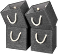 i BKGOO Foldable Storage Cube Bins Black Linen Fabric Collapsible Resistant Basket Box Organizer with Cotton Rope Handle for Home Office and Nursery 10.5x10.5x11 inch