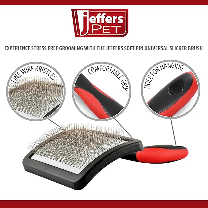 Jeffers Pet Dual Level Pin Universal Slicker Brush for Dogs, Cats & Small Pets - Curved Grooming Brush with Long & Short Pins for Shedding, Detangling, Finishing - Remove Mats & Dead Coat - Large
