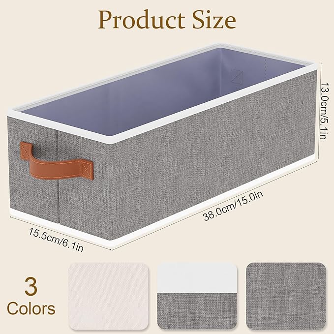 Fabric Storage Bin, Foldable Long Clothes Basket, 15 x 6 x 5 Inch Storage Box Container with Double Handles, Gray, 1-Pack