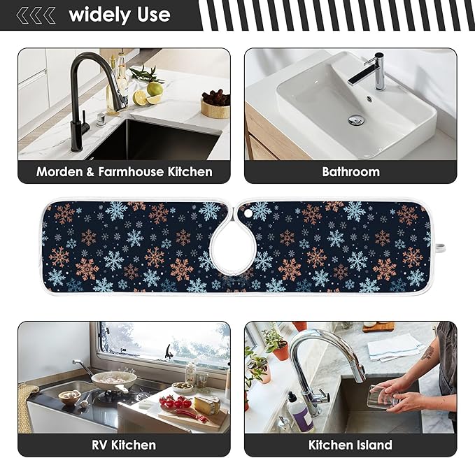 2 Pack Faucet Splash Catcher Orange Snowflake Sink Mat for Faucet Absorbent Kitchen Splash Guard Drip Catcher for Farmhouse Barthroom Bar, S