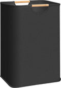 STORAGE MANIAC Large Laundry Hamper, 80L (21.1 Gal) Collapsible Laundry Basket with Bamboo Handles, Freestanding Waterproof Clothes Hamper for Laundry Room, Bedroom, Dorm, Towels, Toys, Black