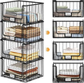 4-Tier Stackable Closet Organizers and Storage, Clothes Shelf Organizer, Foldable Wire Basket Bins, Sweater Storage for Closet and Pantry,11.8" D x 15.7" W, Black