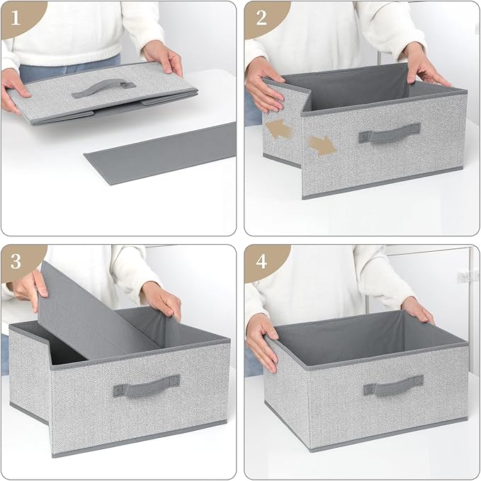 Storage Baskets, 15.7 Inch Woven Fabric Bins, Storage Cubes with Reinforced Handles, Organizer Bins for Closet Shelves, Foldable, for Toys, Clothes (3PCS/Grey-15.7*11*7.8inch)